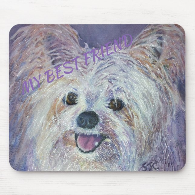CUTE WHITE YORKIE MIX MOUSE MAT (Front)