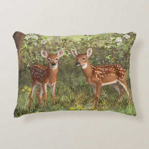 Cute Whitetail Deer Twin Fawns Decorative Cushion