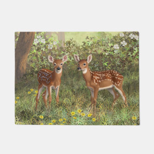 Cute Whitetail Deer Twin Fawns Doormat