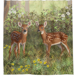 Cute Whitetail Deer Twin Fawns Shower Curtain