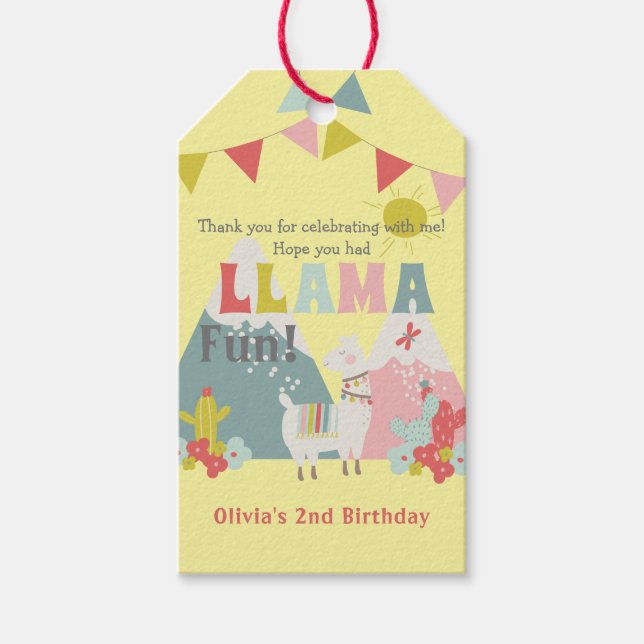 Cute Whole Llama Fun Birthday Thank You Gift Tags (Front)