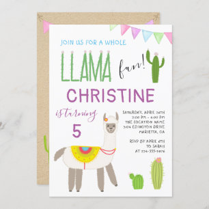Cute Whole Llama Fun Kids Birthday Invitation
