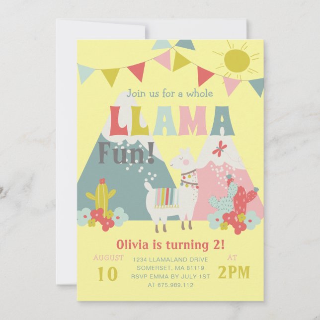 Cute Whole Llama Fun Kids Birthday Themed Invitation (Front)