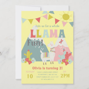 Cute Whole Llama Fun Kids Birthday Themed Invitation