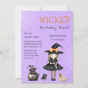 Cute Wicked Birthday Bash Halloween Invitation