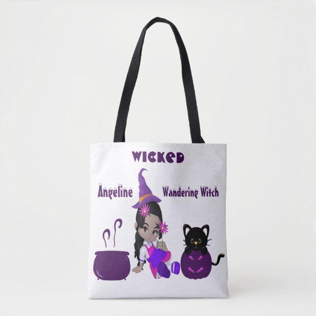 Cute Wicked Wandering Witch Personalised Halloween Tote Bag (Front)
