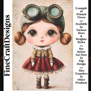 Cute Wide Eyed Fantasy Retro Doll AM3 Decoupage Tissue Paper