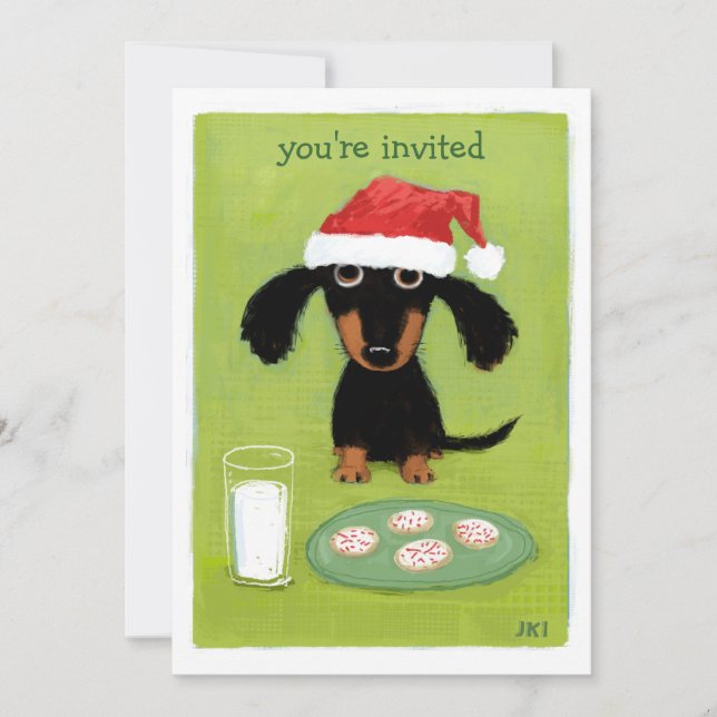 Cute Wiener Dog Santa Christmas Party Invitation (Front)