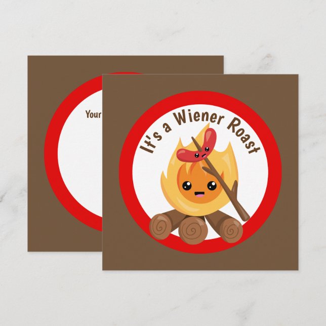cute wiener roast party invitation add information (Front/Back)