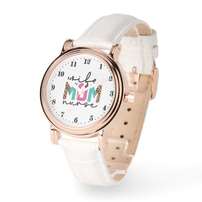 Cute Wife Mum Nurse word art Watch (Angle)