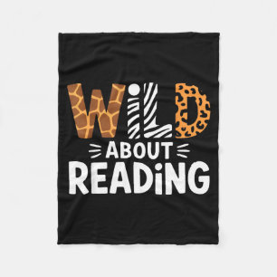 Cute wild about reading safari animal bookworm fleece blanket