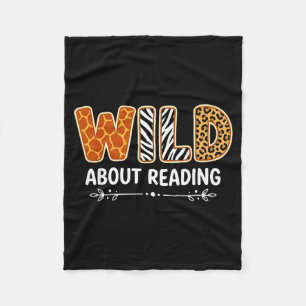 Cute wild about reading safari animal bookworm fleece blanket