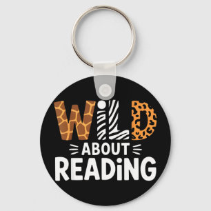 Cute wild about reading safari animal bookworm key ring