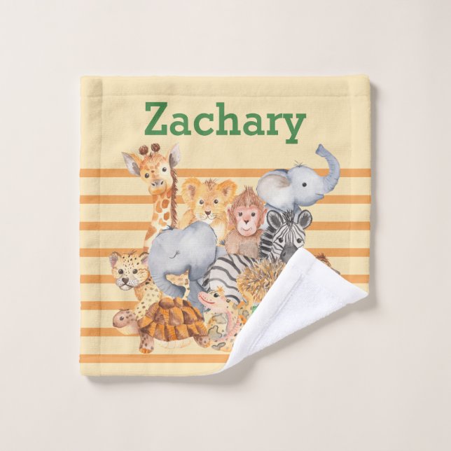 Cute Wild African Animals Child's Yellow Wash Cloth (Wash Cloth)
