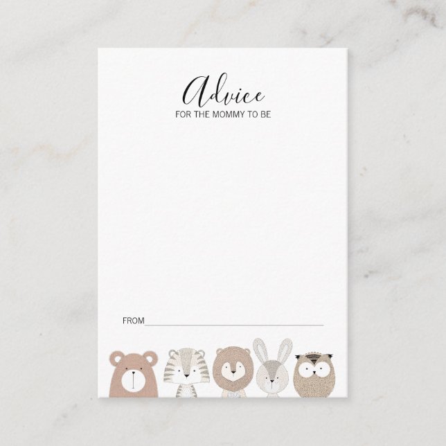 Cute Wild Animals Baby Shower Advice Card For Mum (Front)