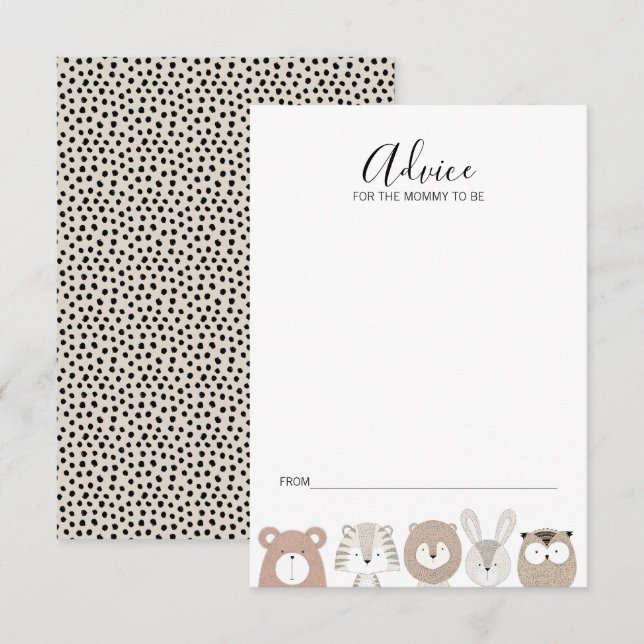 Cute Wild Animals Baby Shower Advice Card For Mum (Front/Back)