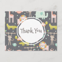 Cute Wild Animals Illustration Thank You