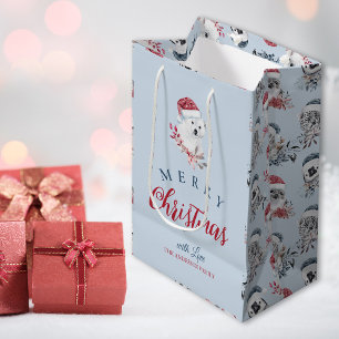 Cute wild animals in Santa hat Christmas pattern Medium Gift Bag