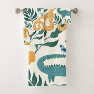Cute wild animals pattern for boys l Blue Yellow Bath Towel Set