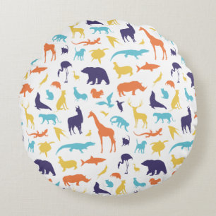 Cute Wild Animals Pattern Round Cushion