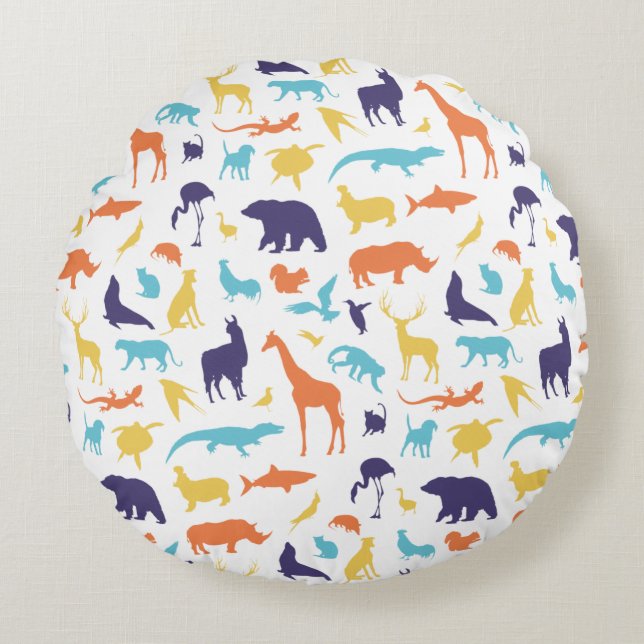 Cute Wild Animals Pattern Round Cushion (Front)