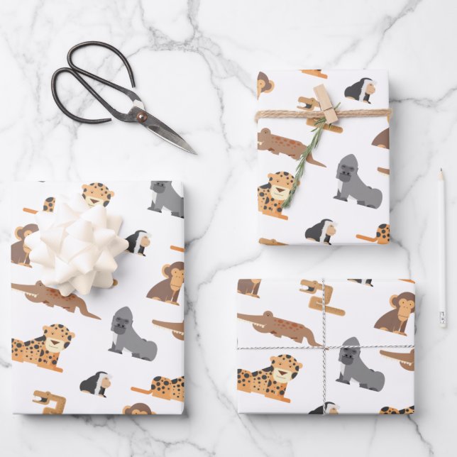 Cute Wild Animals Pattern Wrapping Paper Sheet (Front)