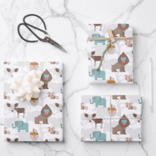 Cute Wild Animals Pattern Wrapping Paper Sheet