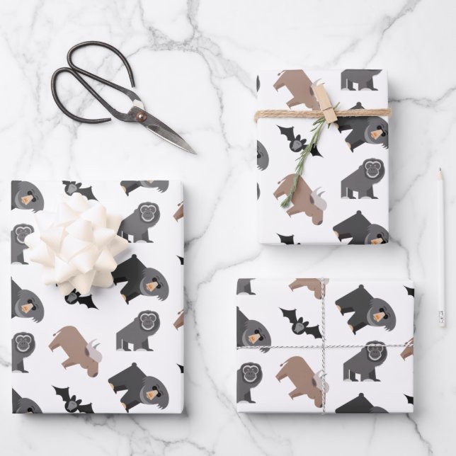 Cute Wild Animals Pattern Wrapping Paper Sheet (Front)