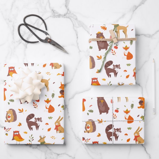 Cute Wild Animals Pattern Wrapping Paper Sheet (Front)