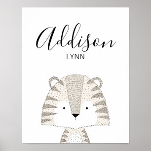Cute Wild Animals Tiger Baby Name Nursery Print