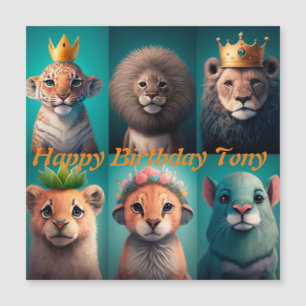 Cute wild animals wearing crowns blue