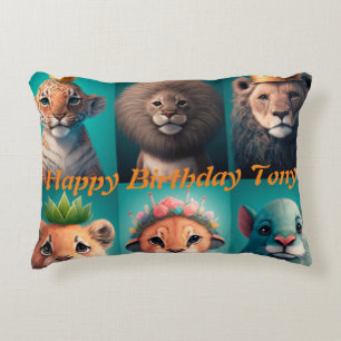 Cute wild animals wearing crowns blue round pillo decorative cushion