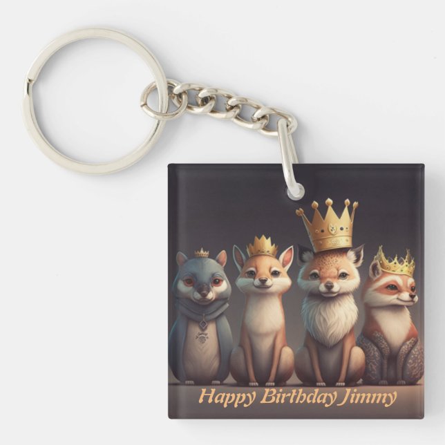 Cute wild animals wearing crowns   key ring (Front)