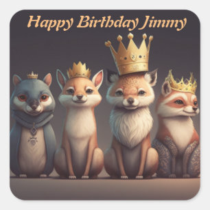 Cute wild animals wearing crowns   keychain square sticker