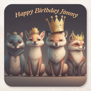 Cute wild animals wearing crowns    square paper coaster