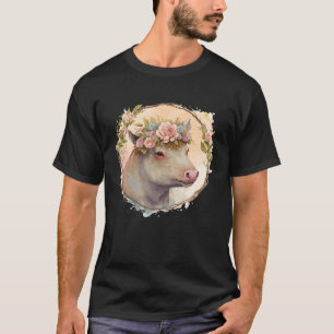 Cute Wild Boar Watercolor Flower Crown Animal T-Shirt