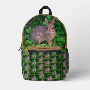 Cute Wild Brown Rabbit Personalised Animal  Printed Backpack