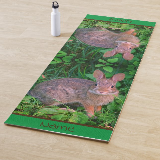 Cute Wild Brown Rabbit Wildlife Personalised Yoga Mat (In Situ)