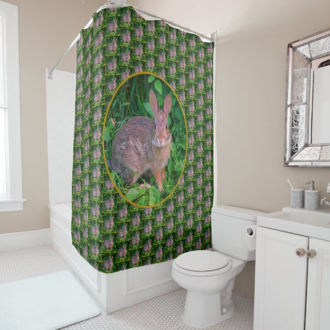 Cute Wild Brown Rabbit Wildlife Shower Curtain (In Situ)