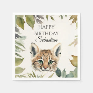 Cute Wild Cat Woodland Animal Birthday Party Napkin