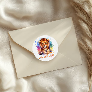 Cute Wild child watercolor Lion personalised Classic Round Sticker