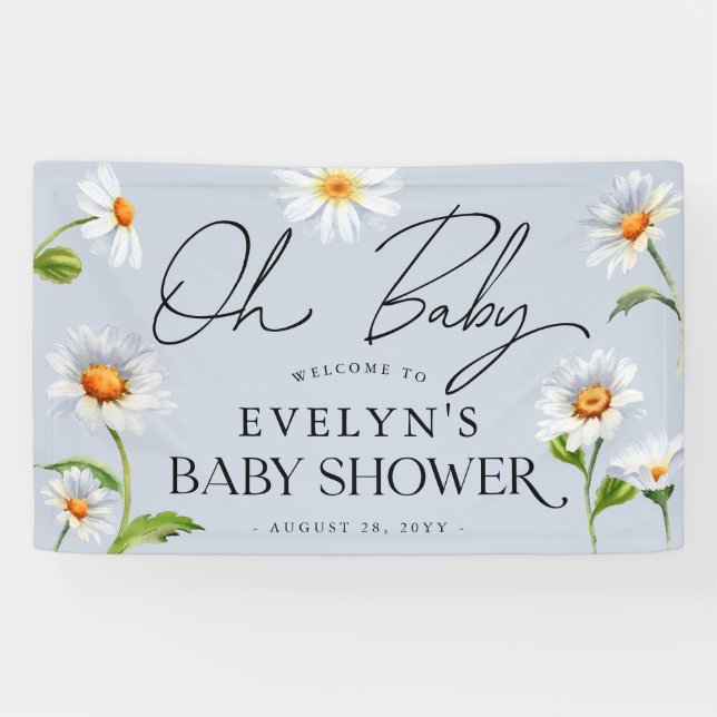 Cute Wild Daisy Blue Baby Shower Banner (Horizontal)
