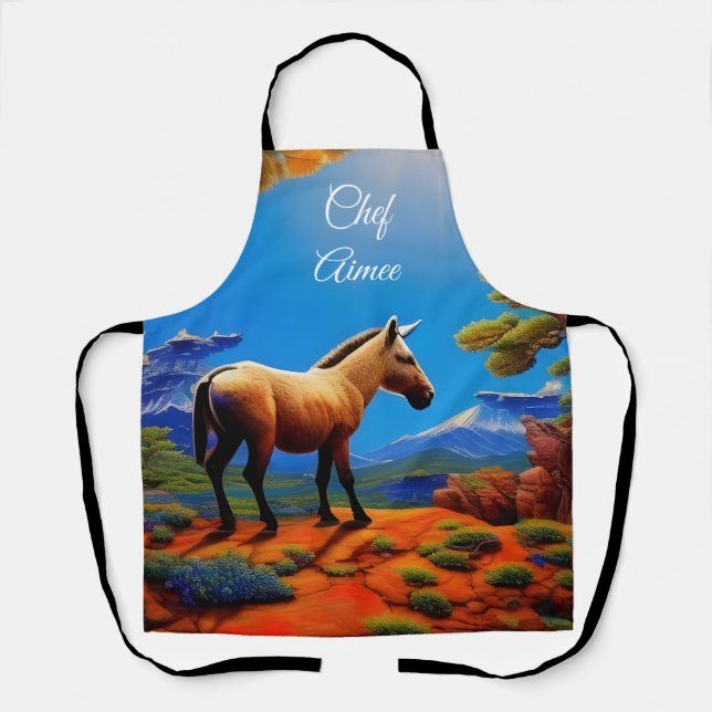 Cute Wild donkey overlooking a mountain valley Apron (Front)