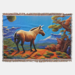 Cute Wild donkey overlooking a mountain valley Throw Blanket