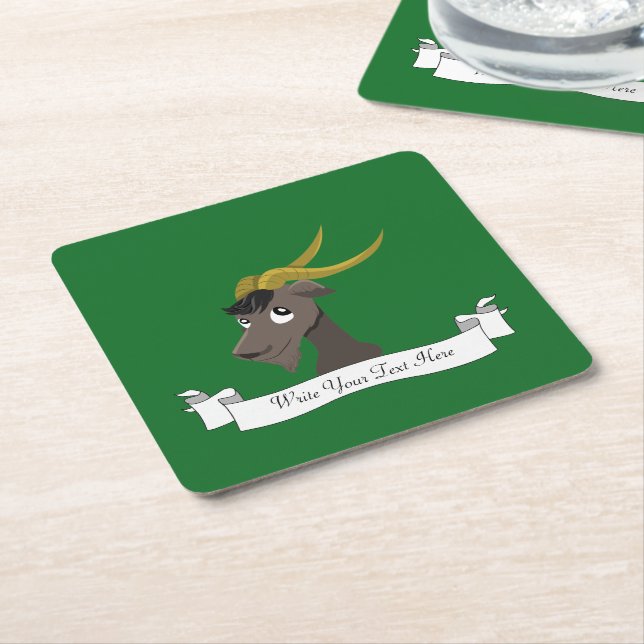 Cute wild goat cartoon square paper coaster (Angled)
