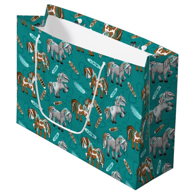 Cute wild horses unisex party large gift bag (Front Angled)