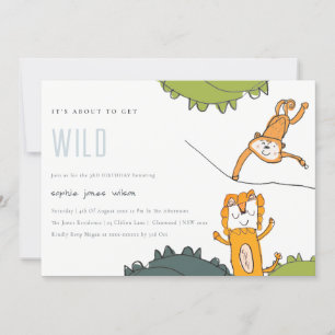 Cute Wild Jungle Animals Kid Drawn Birthday Invite