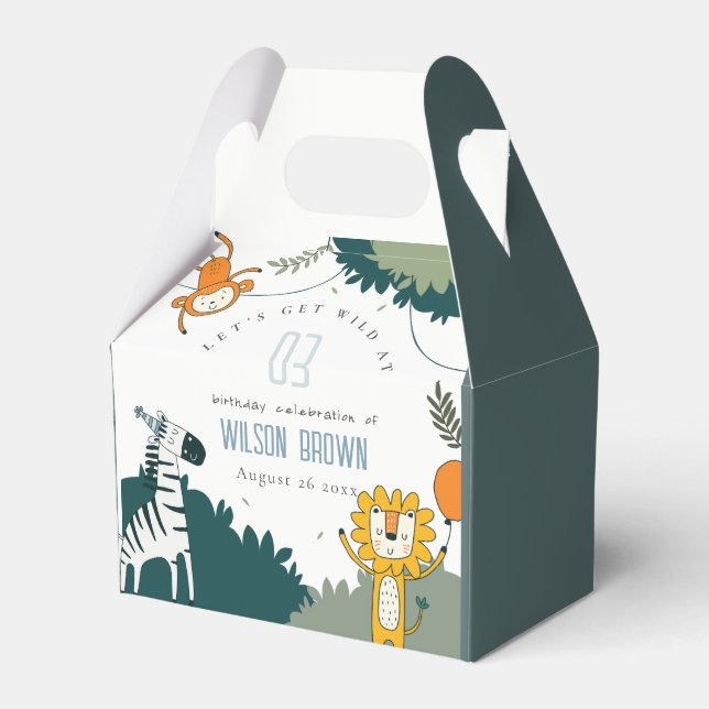 Cute Wild Jungle Animals Kids Any Age Birthday Favour Box (Front Side)