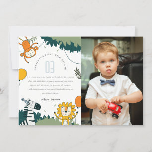Cute Wild Jungle Animals Kids Photo Birthday Thank You Card
