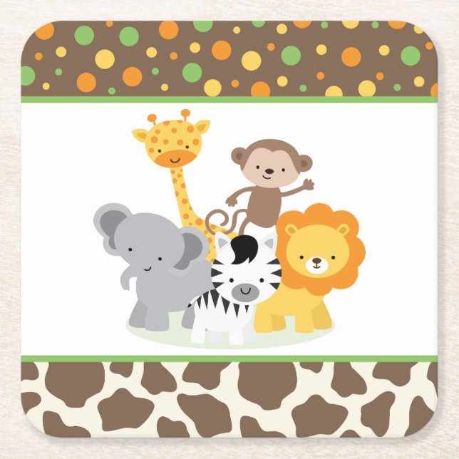 Cute Wild Jungle Animals Modern Paper Coaster (Front)